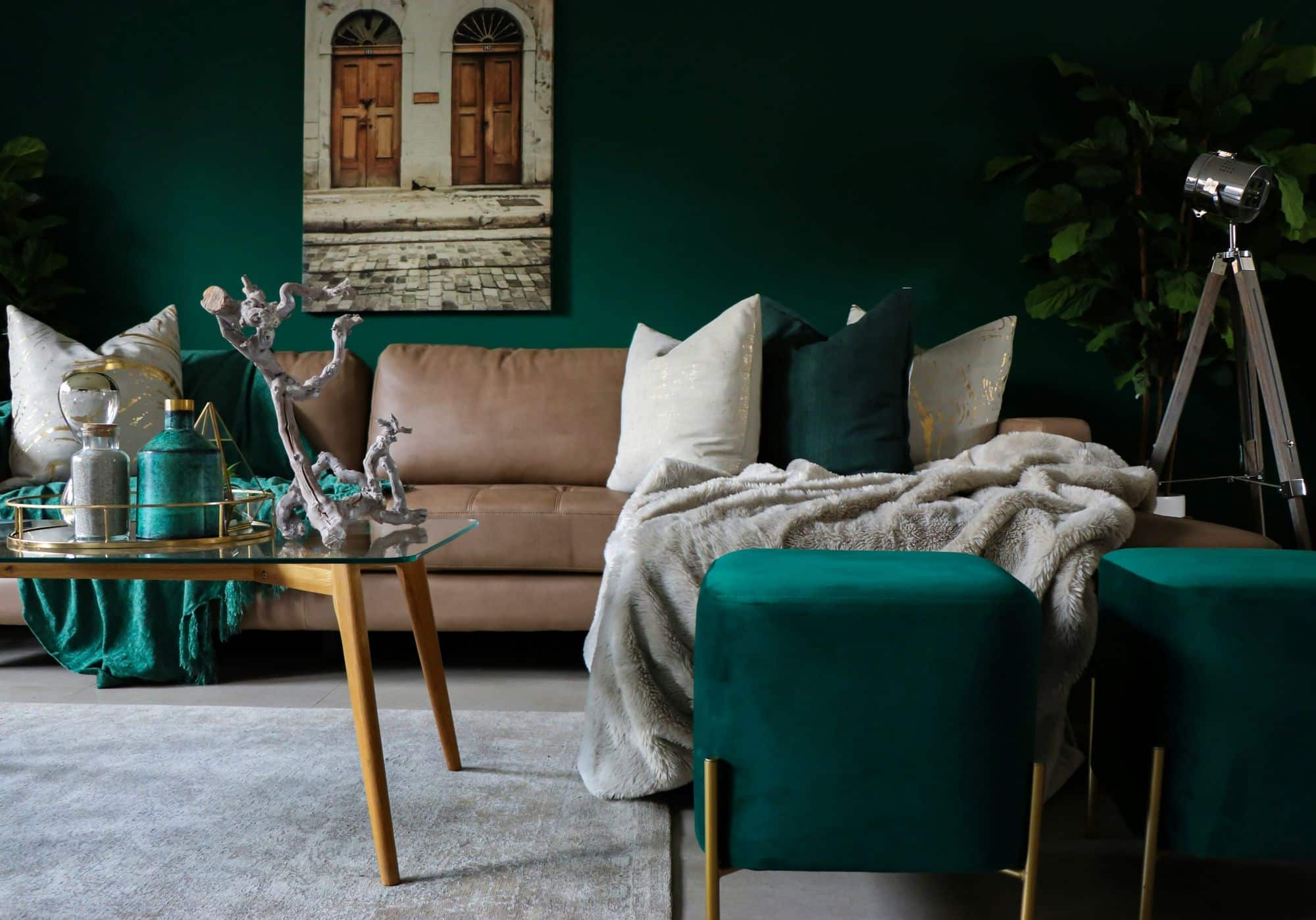 living room with green walls